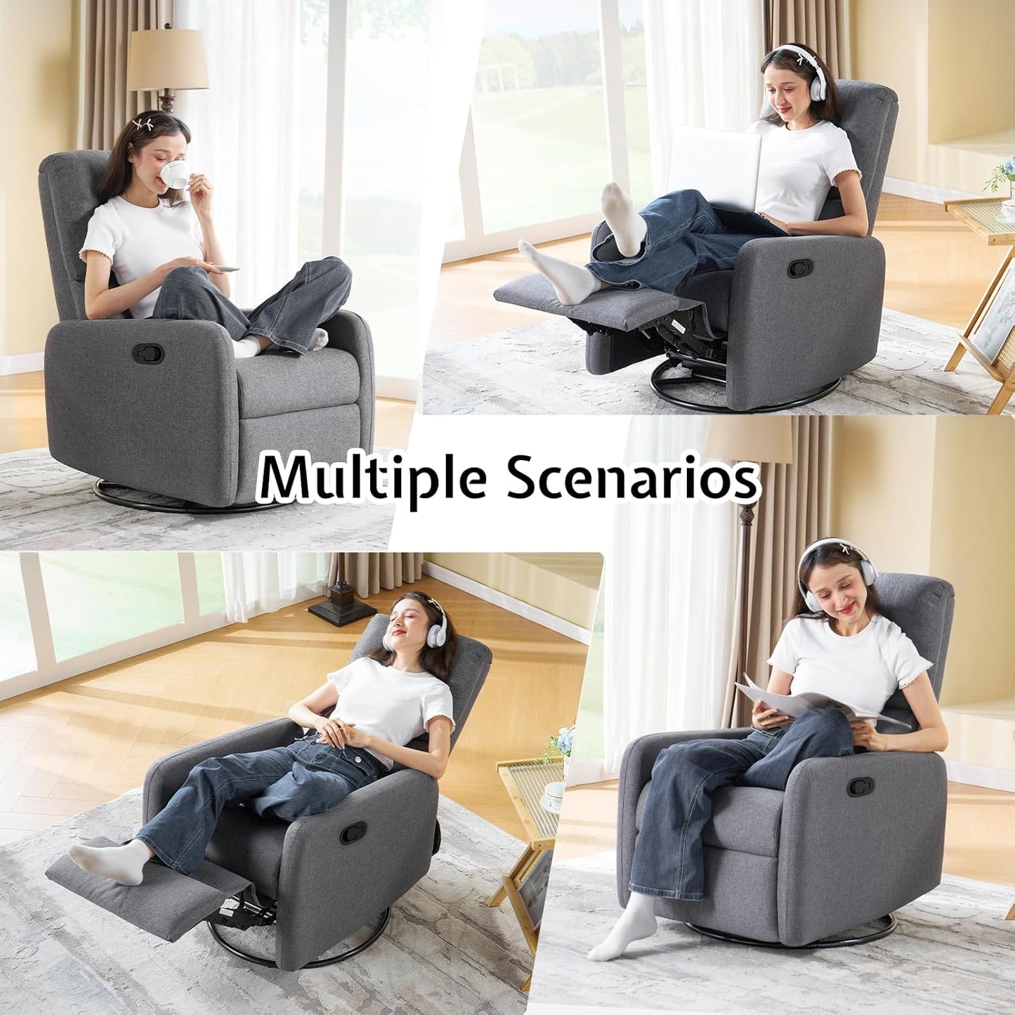 Jocisland Nursery Glider Chairs, Swivel Rocking Chair, Massage Rocker Recliner with High Back for Living Room Bedroom, Comfy Upholstered Modern Nursing Reclining Single Sofa, White Teddy
