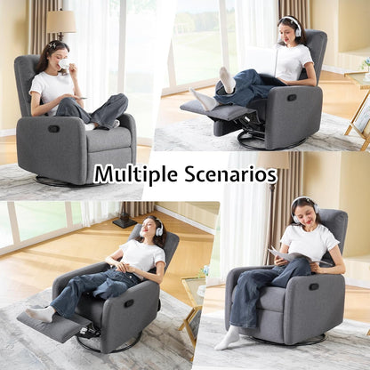 Jocisland Nursery Glider Chairs, Swivel Rocking Chair, Massage Rocker Recliner with High Back for Living Room Bedroom, Comfy Upholstered Modern Nursing Reclining Single Sofa, White Teddy