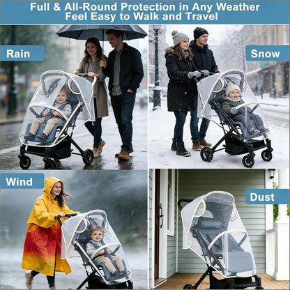 Clear Stroller Rain Cover, Universal Stroller Accessories, Waterproof Travel Weather Shield Breathable Baby Stroller Cover, Safety EVA Protect from Wind, Dust, Snow