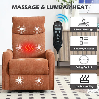 Trustyue Swivel Rocker Recliner Chair, 360° Swivel Recliner with Heat and Massage, Rocker Recliner Nursery Glider Chair with Side Pockets for Living Room (Beige, Fabric)