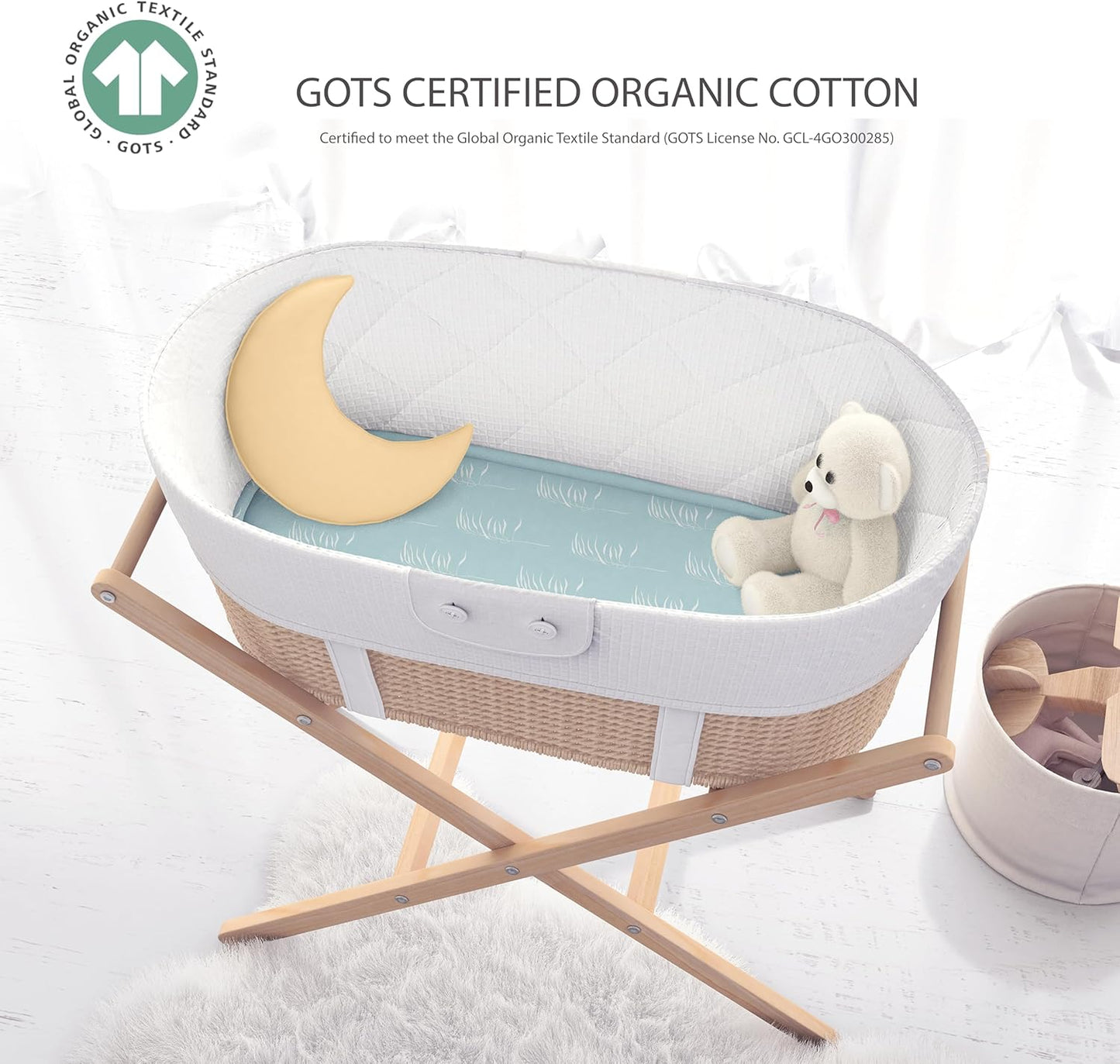 100% Organic Cotton 2 Pk Bedside Sleeper Bassinet Fitted Mattress Sheets Perfectly Compatible with Mika Micky, Baby Delight, Ronbei, Chicco, Cloud Baby, AMKE, Angelbliss, Arm's Reach. Cloud, Stripe