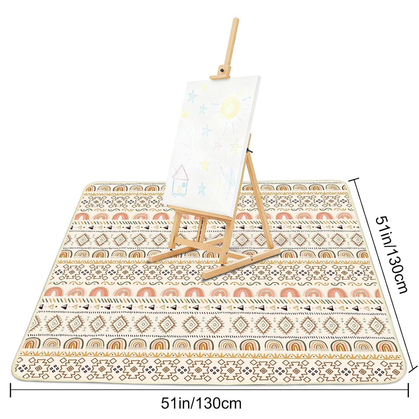 Basumee Splat Mat High Chair Mat Waterproof Baby Play Splat Mat for Under High Chair Food Catcher Highchair Mat for Floor Non Slip Bottom, Pink Rainbow, 46x42 Inches