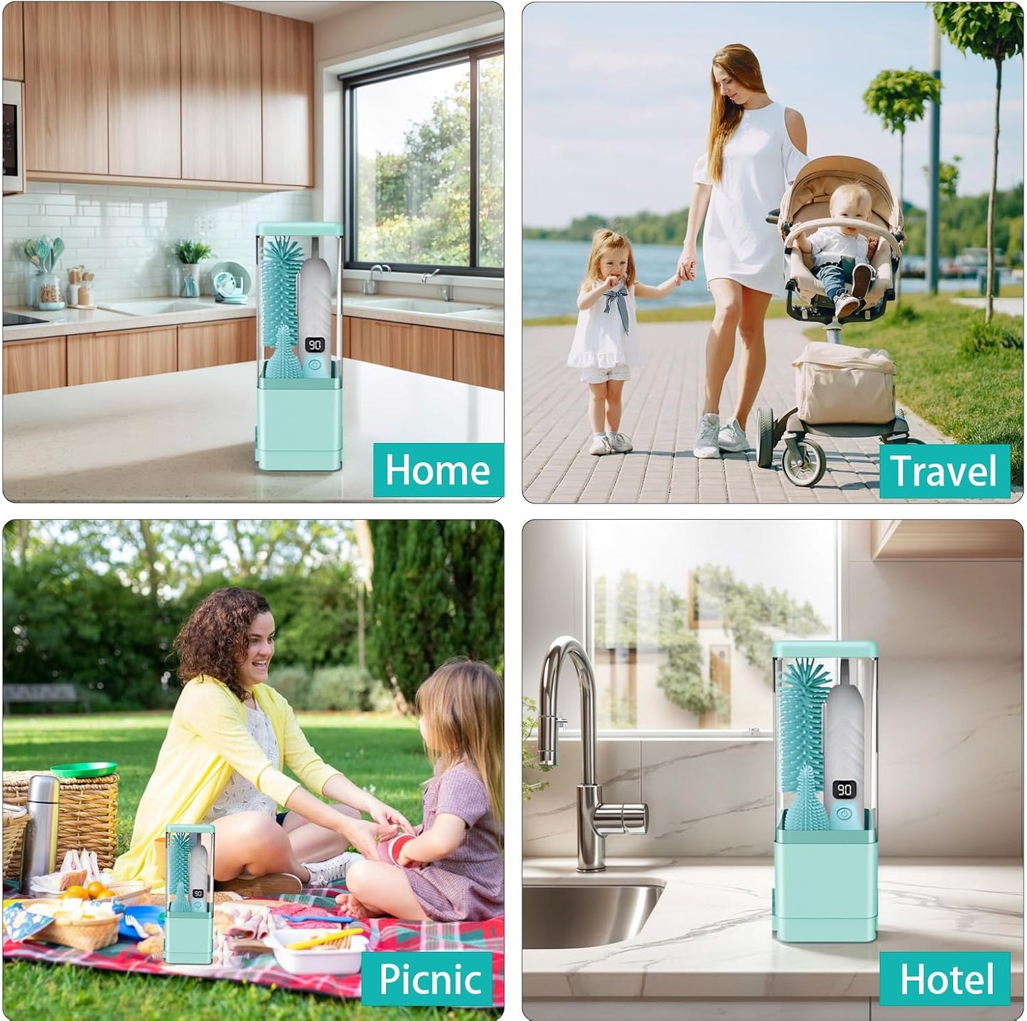 Electric Bottle Brush Cleaner, Portable & Rechargeable Electric Baby Bottle Brush Travel Kit– Nipple & Baby Straw Cleaner Brush,UV sterilized for Moms (Green)