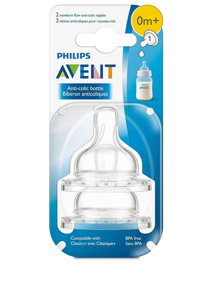 Philips AVENT Anti-Colic Nipple, Clear, Newborn (Pack of 2) (SCF421/27)