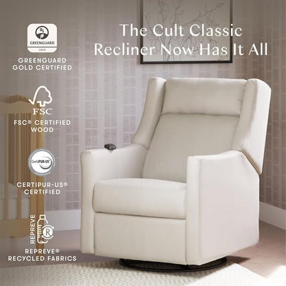 Babyletto Kiwi Deluxe Power Recliner and Swivel Glider with Heat and Massage in Almond Teddy Loop, Built-in USB Charging Port, Adjustable Headrest, Greenguard Gold, FSC and CertiPUR-US Certified