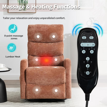 Massage Chair Recliner with Heat, Swivel Rocking Chair Recliner with High Back, Manual Nursery Recliners for Adults,Small Recliner Chair for Small Spaces, Living Room Bedroom, Fabric (Blue Green)