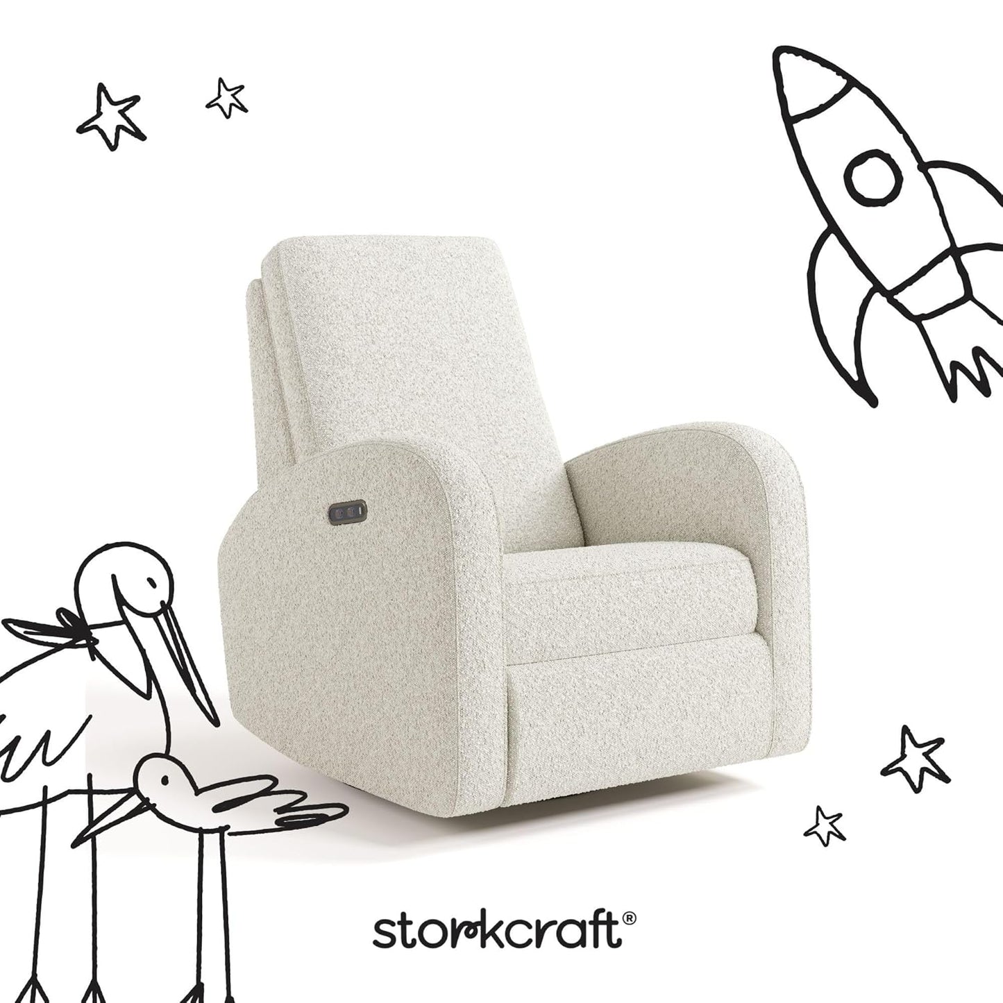 Storkcraft Santa Monica Power Recliner Swivel Glider (Dune Basketweave) – Effortless Electronic Power Recline, USB-A & USB-C Charger