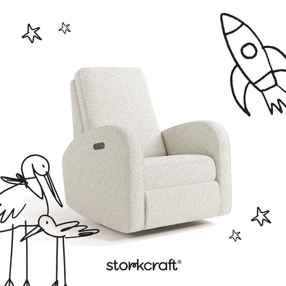 Storkcraft Santa Monica Power Recliner Swivel Glider (Dune Basketweave) – Effortless Electronic Power Recline, USB-A & USB-C Charger