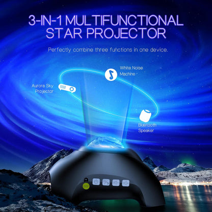 Northern Galaxy Light Aurora Projector with 33 Light Effects, LED Star Projector for Bedroom Nebula Lamp, Remote Control, White Noises, Bluetooth Speaker for Parties