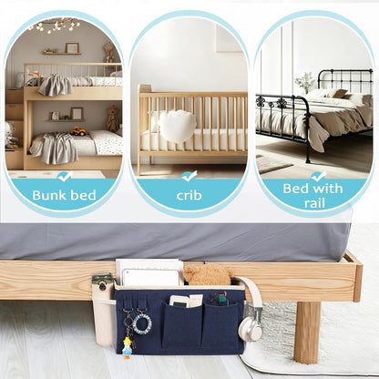 Loghot Bedside Caddy/Bedside Storage Bag Hanging Organizer for Bunk and Hospital Beds,Dorm Rooms Bed Rails,Can be Placed Glasses,Books,Mobile Phones,Keys (White)