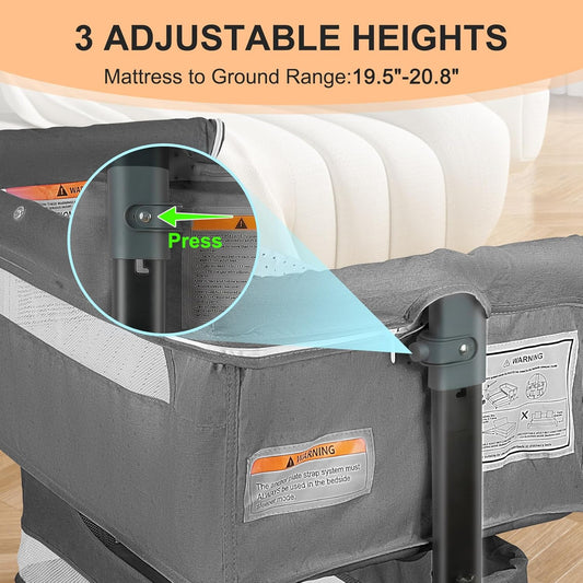 BIERUM Bassinet 4 in 1 - Bedside Bassinet for Baby, Height Adjustable Bassinet Bedside Crib with Lockable Wheels & Mosquito Nets, Large Storage Bag & Comfortable Mattresses Included.