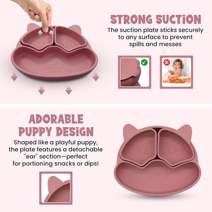 Baby Feeding Essentials, Baby Led Weaning Supplies, Silicone Baby Feeding Set, with Baby Spoon, Fork, Baby Bib, Sippy Cup, Suction Plate, Suction Bowl, Baby Eating Essentials, 6+ Months (Beige)