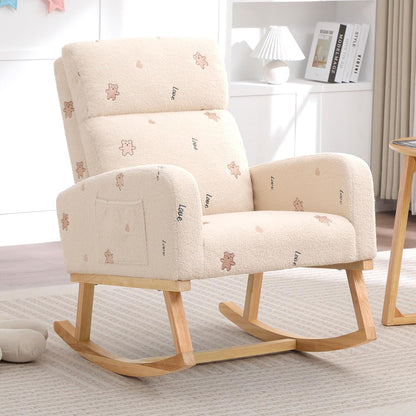HCHAIRH Rocking Chair Nursery, Upholstered Fabricr Nursing Rocking Chairs with Soft High Back, Modern Nursery Glider Rocker for Mom Living Room, Bedroom, Camel