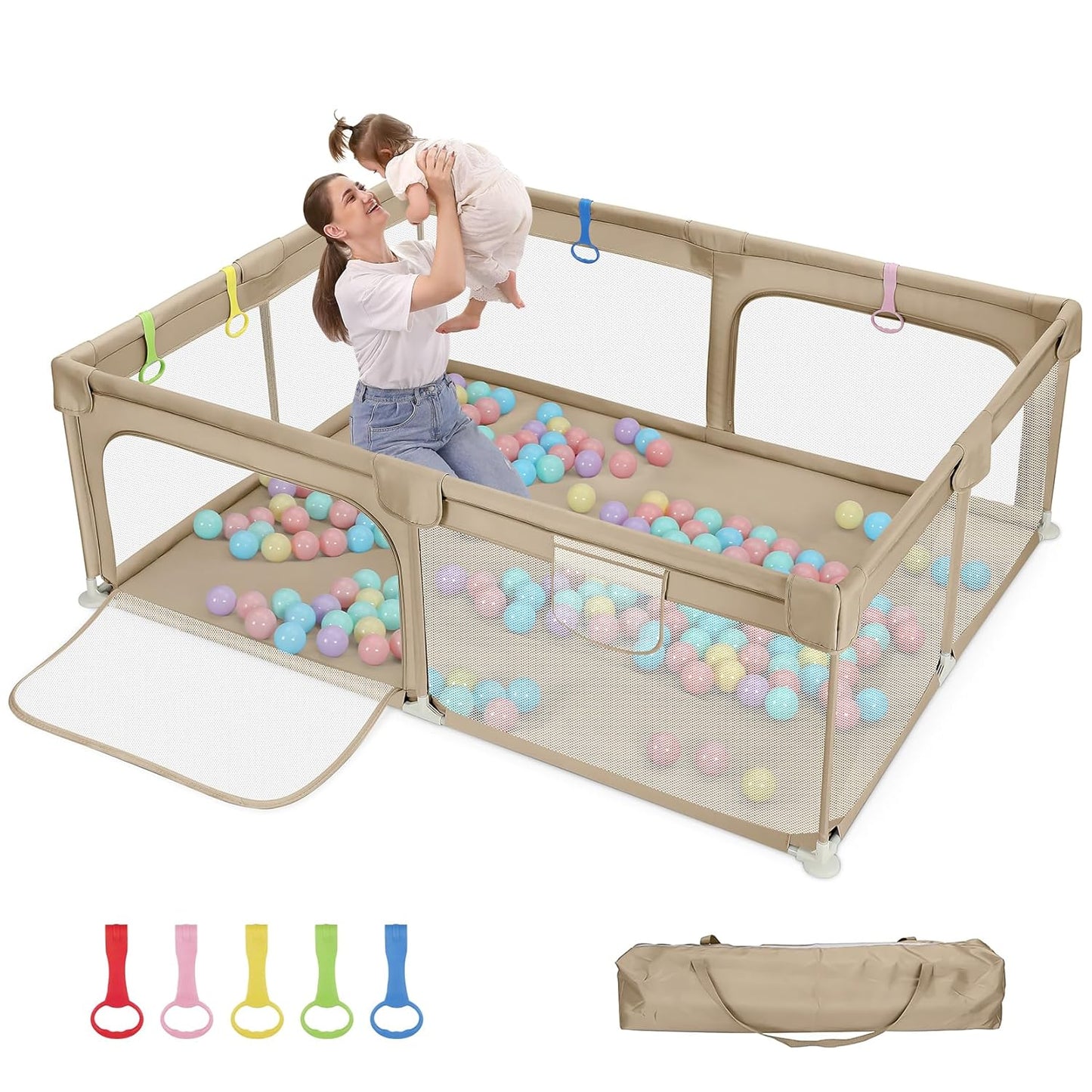 Dripex Baby Playpen, 47"x47" Small Playpen for Babies, Enhanced Safety Baby Play Yard for Indoor & Outdoor, Infant Play Pen with Soft Breathable Visible Mesh, Anti-Fall Design & Easy Setup, Grey