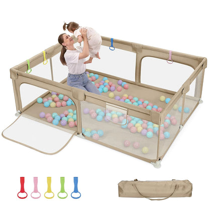 Dripex Baby Playpen, 47"x47" Small Playpen for Babies, Enhanced Safety Baby Play Yard for Indoor & Outdoor, Infant Play Pen with Soft Breathable Visible Mesh, Anti-Fall Design & Easy Setup, Grey