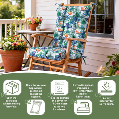 Rocking Chair Cushion with Ties Non-Slip Outdoor Rocking Chair Cushion Set Waterproof Fade-Resistant Porch Garden Patio Glider Rocker Cushions