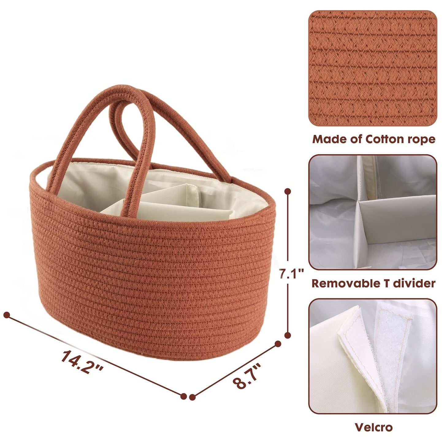Baby Diaper Caddy Organizer for Girl Boy Rope Nursery Storage Bin Basket Portable Holder Tote Bag for Changing Table Car Travel Baby Shower Gifts Newborn Essentials Registry Must Have Items Pink