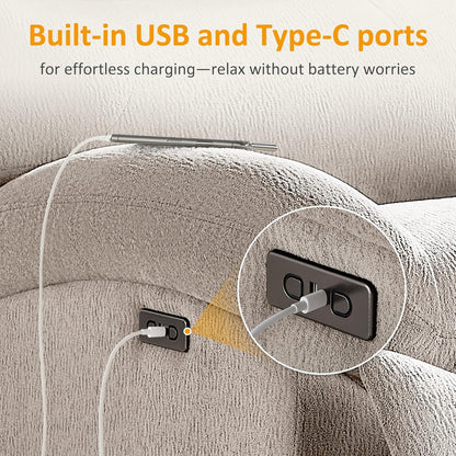 VANOMi Power Recliner Chair with USB & Type-C Charging, 270° Swivel Glider Rocker, Electric Nursery Recliner for Living Room, Bedroom, and Office, White