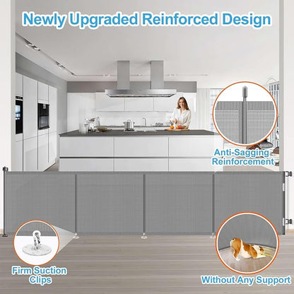 Upgrade 180 inch Retractable Baby Gates, EZIGO Extra Wide Baby Gate for Large Opening Extra Long Mesh Gate for Kids or Pet Dog Gate Child Safety Gate for Stairs Hallways Doorway Indoor Outdoor, Gray