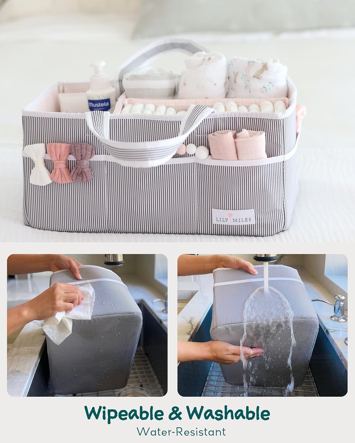 Lily Miles Baby Diaper Caddy Organizer - Large Tote Bag for Newborn essentials Boy or Girl - Baby Shower Basket - Nursery Must Haves - Registry Favorites - Newborn Caddie Car Organizer