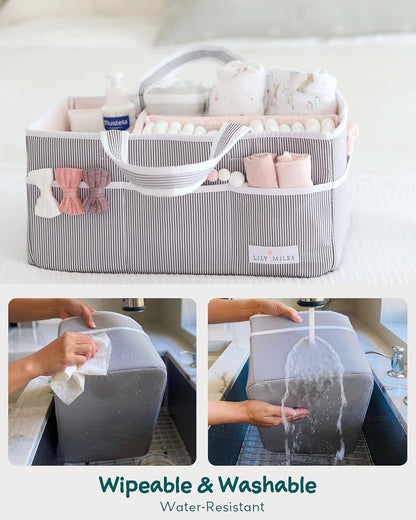 Lily Miles Baby Diaper Caddy Organizer - Large Tote Bag for Newborn essentials Boy or Girl - Baby Shower Basket - Nursery Must Haves - Registry Favorites - Newborn Caddie Car Organizer