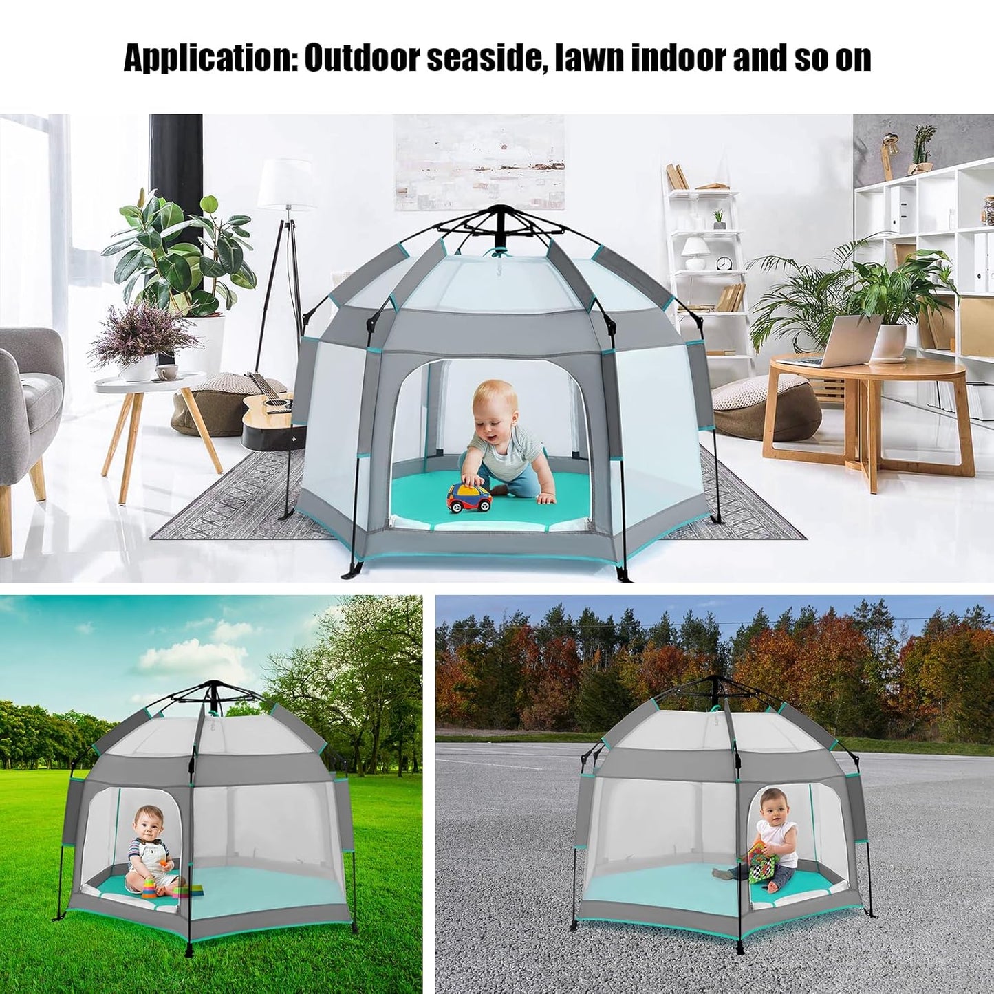Bend River Baby Playpen with Canopy, Portable Baby Beach Tent, Toddler Play Yard Indoor and Outdoor, Foldable Mosquito Net for Infant - Grey