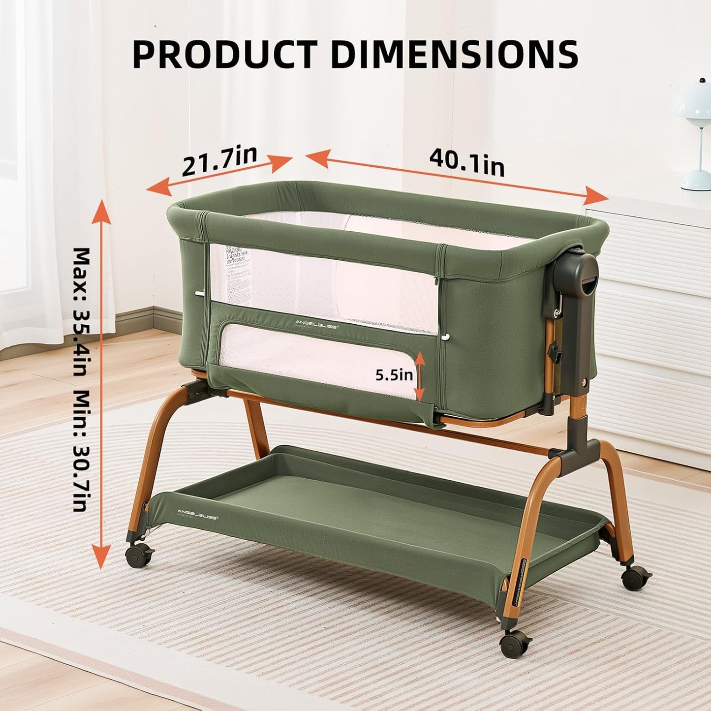 ANGELBLISS 3 in 1 Baby Bassinet, Rocking Bassinets Bedside Sleeper with Comfy Mattress and Wheels, 6 Height Adjustable Easy Folding Portable Bedside Crib for Newborn Infant (Khaki)