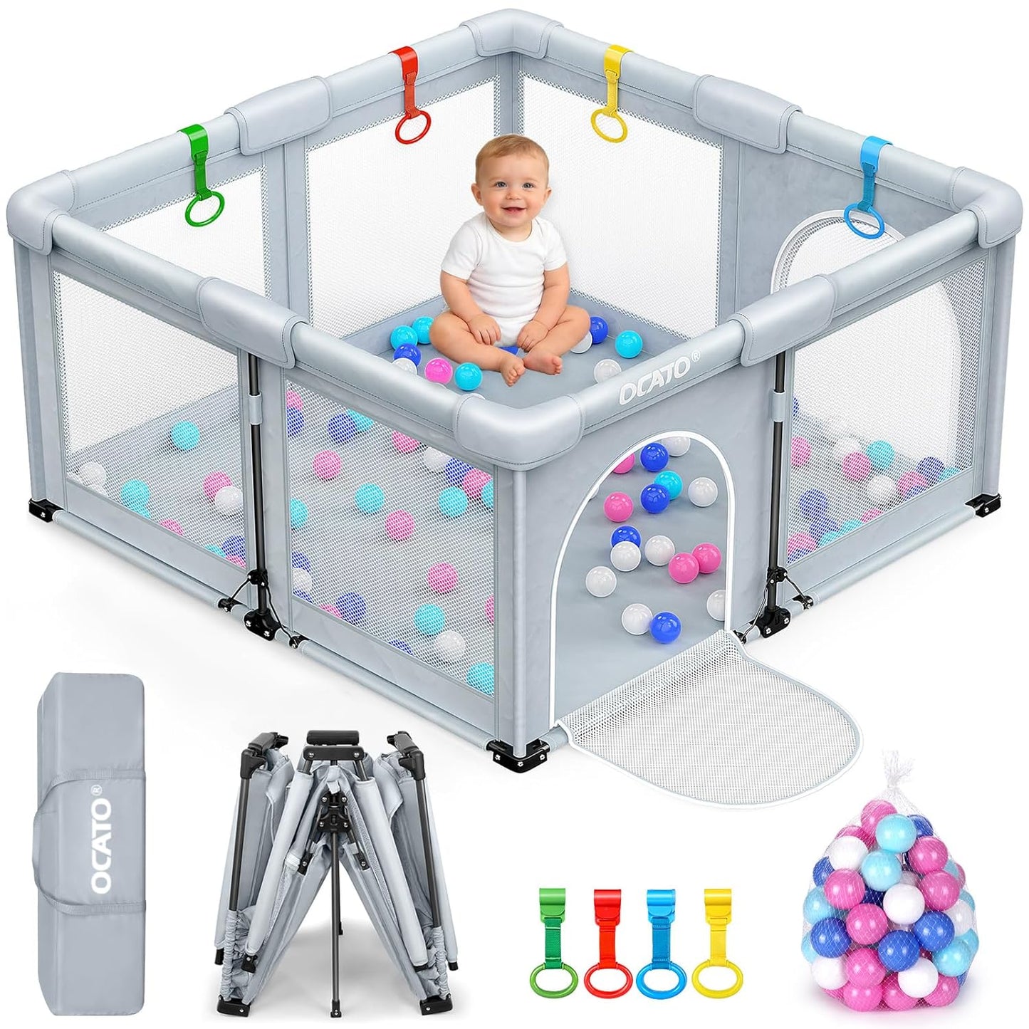 OCATO Baby Playpen Play Pen: Foldable Playpen for Babies and Toddlers Playard for Indoor Outdoor Activity Center Game Fence Safety Area Toddler Play Pen for Babies 6-12 Months Baby Gifts (50" × 50")