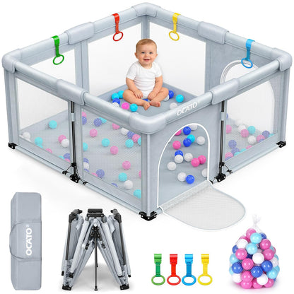 OCATO Baby Playpen Play Pen: Foldable Playpen for Babies and Toddlers Playard for Indoor Outdoor Activity Center Game Fence Safety Area Toddler Play Pen for Babies 6-12 Months Baby Gifts (50" × 50")