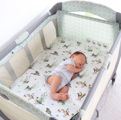LifeTree Crib Sheets for Baby Unisex - Muslin Fitted Crib Sheets Toddler Bed Sheet, 70% Viscose from Bamboo and 30% Cotton, Fits Mini Crib & Pack and Play Playard, Bear, 26in x 38in
