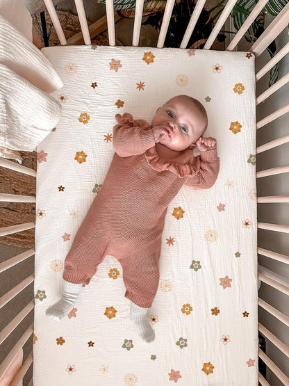 Muslin Bedside Bassinet Sheets 2 Pack, 33x20 Fitted Ultra Soft & Breathable Bedside Sleeper Sheets, Ideal for Baby Girl and Boy, Perfect for Newborns (Hopping Bunnies & Beige)