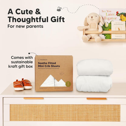 2-Pack Mini Crib Sheets Fitted - 38x26 Pack N Play Sheets for Pack and Play Mattress, Organic Cotton, Soft & Breathable Playard Bedding, Neutral Mini Toddler Bed Cover for Boys, Girls (Dragon Tale)