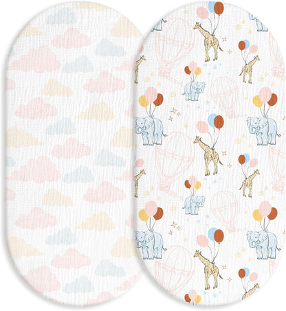 Muslin Bassinet Fitted Sheets 2 Pack, Soft Breathable Cotton Baby Bassinet Mattress Sheet Set, 360° Elastic Snug Fit, Universal for Oval, Rectangle & Hourglass Cradle, Unisex Baby Bedding (Cute Cars)