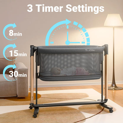 Electric Baby Bassinet, 7 Height Adjustable Rocking Bassinet for Baby, Auto Infant Sleeper with Timer, 12 Lullabies, Wheels, Smart Rocking Crib for Newborns, Beige