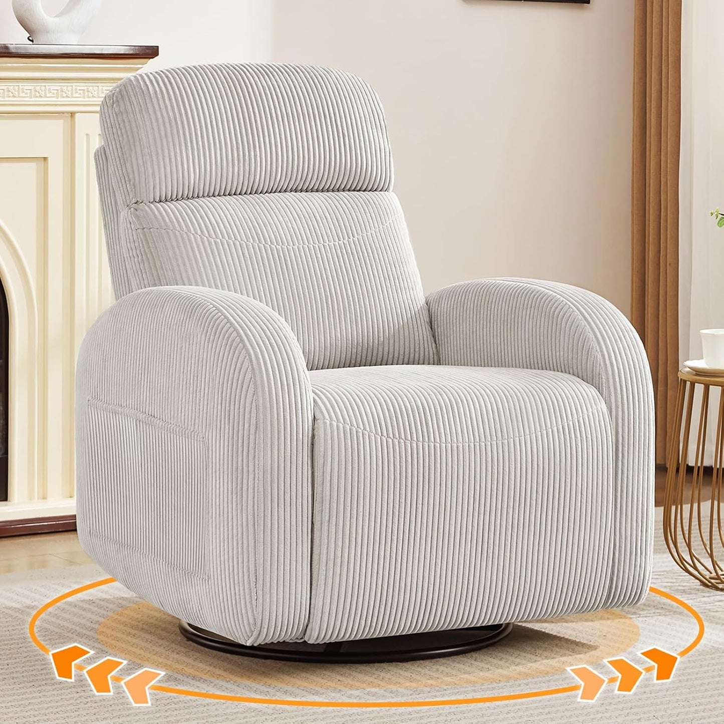Nursery Glider Recliner, Power Swivel Rocking Recliner with USB & Type-C Port, Swivel Nursering Reclining Rocker with Double Pockets for Living Room, Camel Chenille