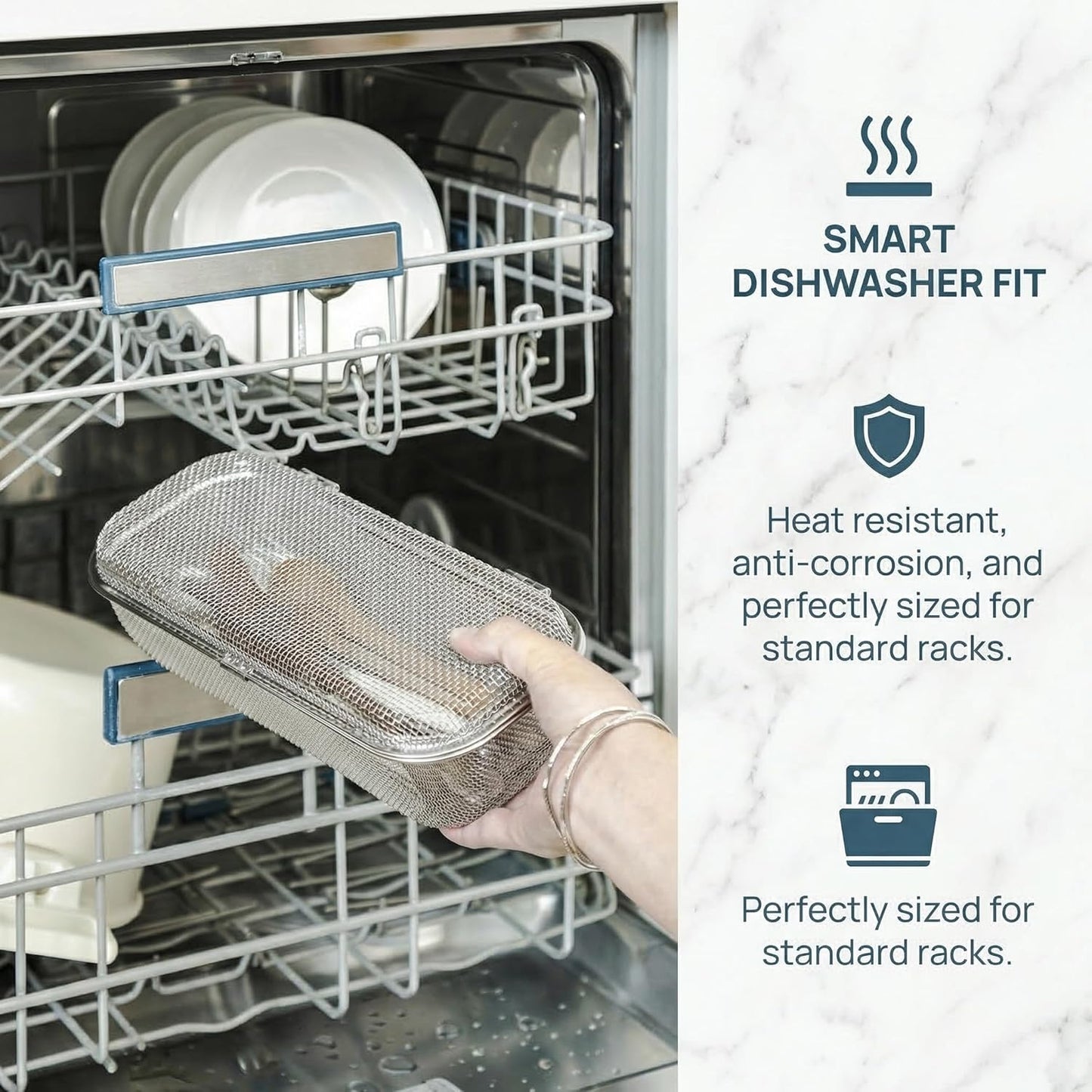 Stainless Steel Dishwasher Basket for Utensils - 18/8 Food-Grade, Custom Fit Size Secure Hold Design Prevents Slipping | Food-Grade Metal & 10-Mesh Drying Tech