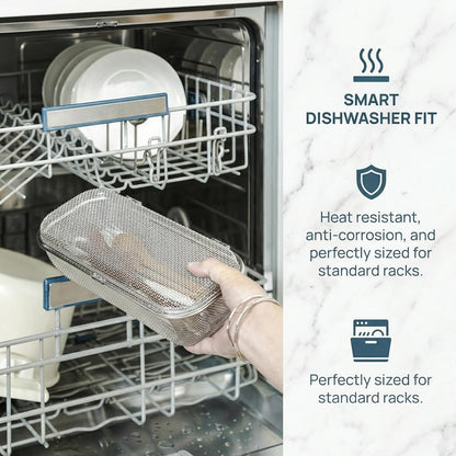Stainless Steel Dishwasher Basket for Utensils - 18/8 Food-Grade, Custom Fit Size Secure Hold Design Prevents Slipping | Food-Grade Metal & 10-Mesh Drying Tech