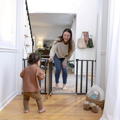Ingenuity Ingenuity Thruway 60XW Series Extra Wide Safety Pet&Baby Gate,30"-60" Wide,26" Tall,Pressure or Hardware Mounted,Install Wall to Wall in Doorway or Stairway–Honey Oak Stained Wood&Metal