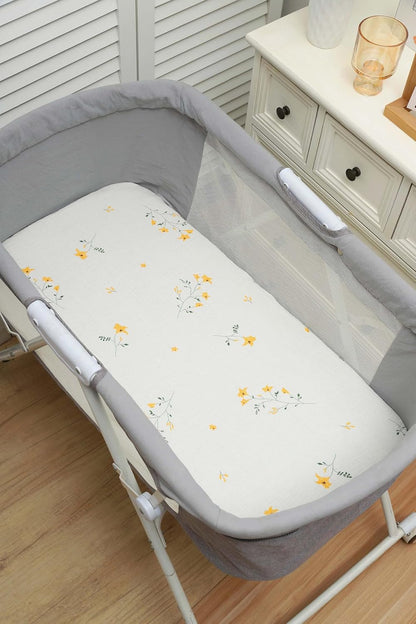 Onacosht Muslin Bassinet Sheets 3 Pack, 100% Cotton Baby Fitted Sheet 33" x 19" Compatible with Mika Micky, KoolaBaby (3 in 1), BabyBond, HARPPA and RICUTON Bedside Bassinet, Green, Floral and Cactus