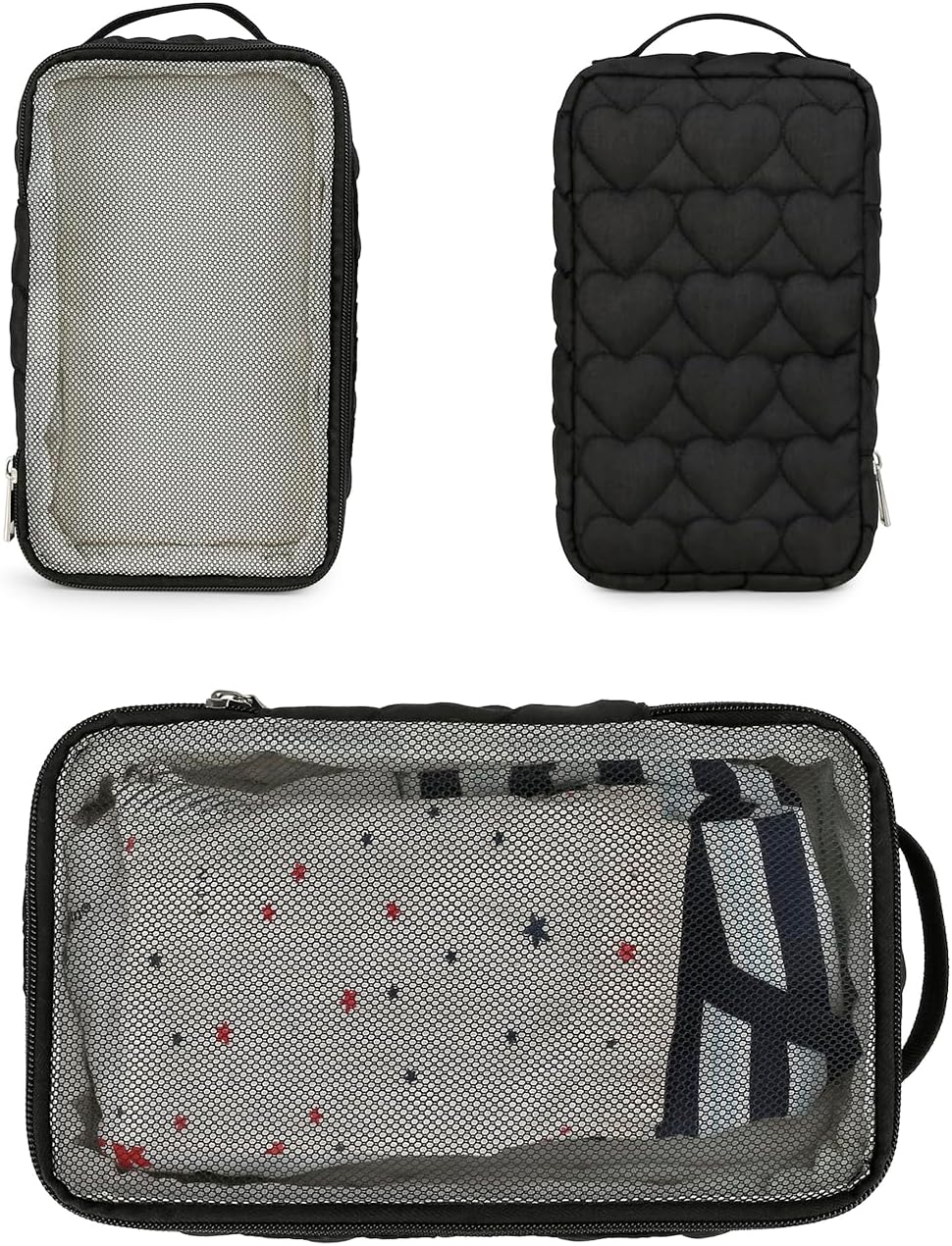 MOMIGO Baby Diaper Bag Organizer Pouches - 2 Pack Waterproof Pod Hanging Diaper Bag Mesh Bag Reusable, Washable or Baby Cloth Diapers (Black)