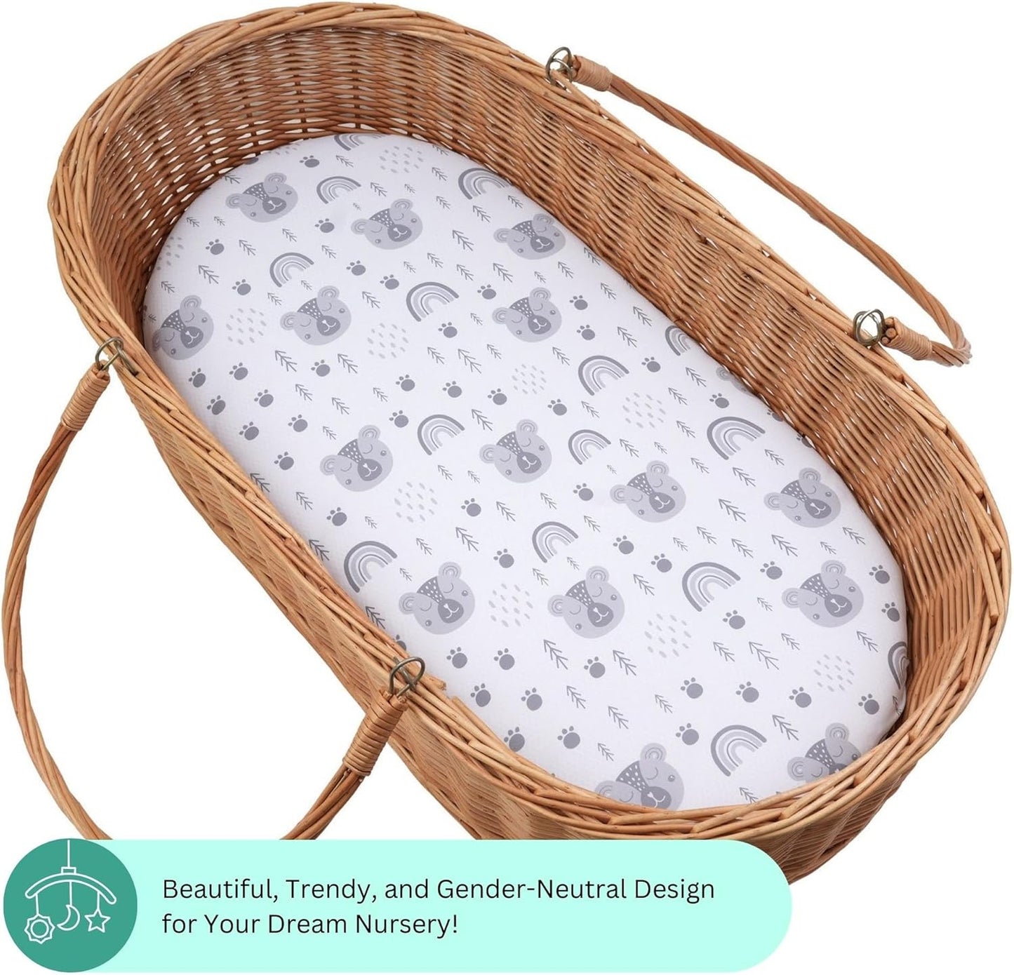 Bassinet Sheets for Papablic, CoZee, Cowiewie, Ezebaby, Nawahev Baby Bassinet Bedside Sleeper by TansyPanda, 3PC, 33x20, Ultra Soft, Breathable Snug Fit, Unisex Boys Girls, Gray White (Space Rockets)