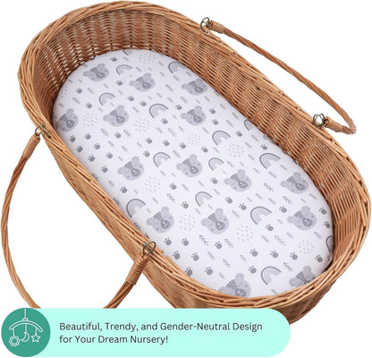 Bassinet Sheets for Papablic, CoZee, Cowiewie, Ezebaby, Nawahev Baby Bassinet Bedside Sleeper by TansyPanda, 3PC, 33x20, Ultra Soft, Breathable Snug Fit, Unisex Boys Girls, Gray White (Space Rockets)