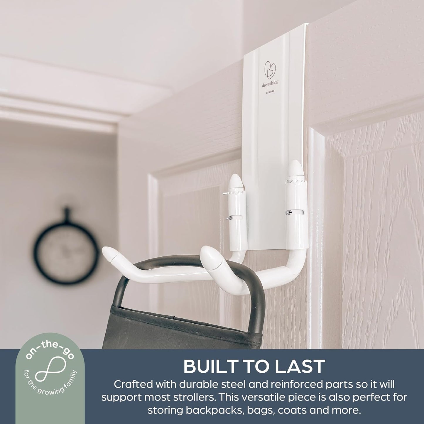 Dreambaby StrollAway Over The Door Baby Stroller Hanger – Heavy Duty Metal Hook Organizer with 50lb Load Capacity