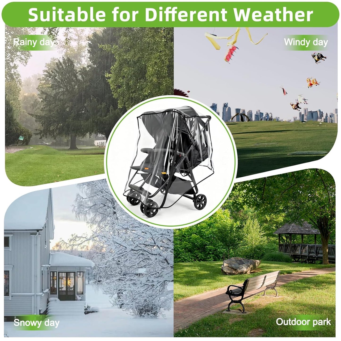Rain Cover for Zoe Twin Double Stroller, Custom Fit Waterproof Stroller Rain Cover with Clear EVA, Ventilation Holes & Side Zipper, Easy Install & Compact Storage (Jogger not Included)