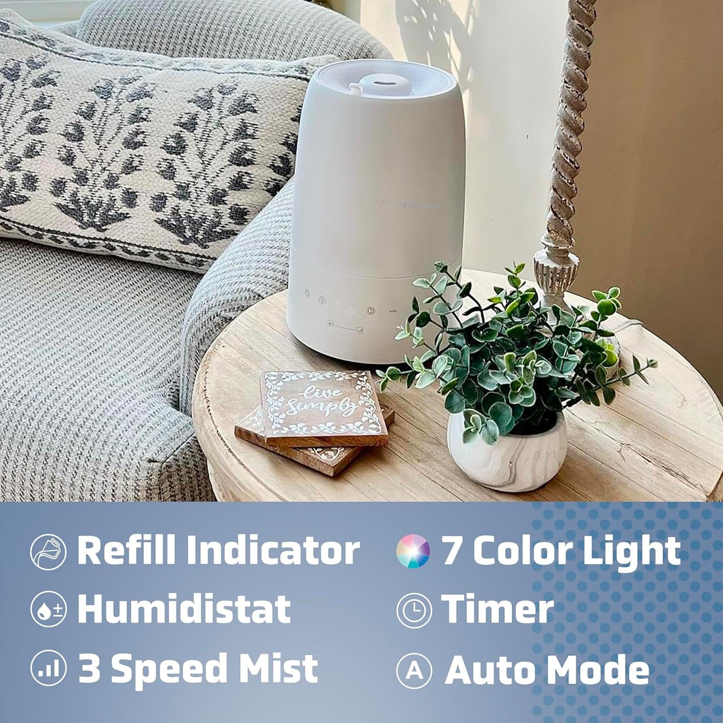PureGuardian 30-Hour 0.80 Gal. Top Fill Cool Mist Ultrasonic Humidifier for Home with Aromatherapy Tray, Covers 320 Sq. Ft, White, H950AR