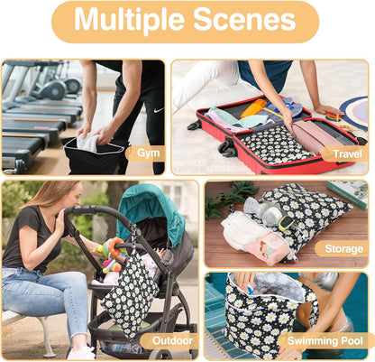 Wet Dry Bags 2-Pack with Cute Dolphin Print - Waterproof Travel Organizer for Swimming Pool Beach Gym Baby Cloth Diapers Swimwear with Dual Zippers