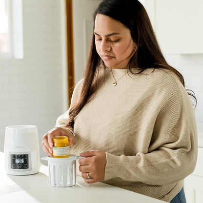 The First Years Gentle Warmth Digital Baby Bottle Warmer - Bottle Warmer for Breastmilk, Baby Formula, and Baby Food - Includes Milk Warmer, Basket, and Cup - White