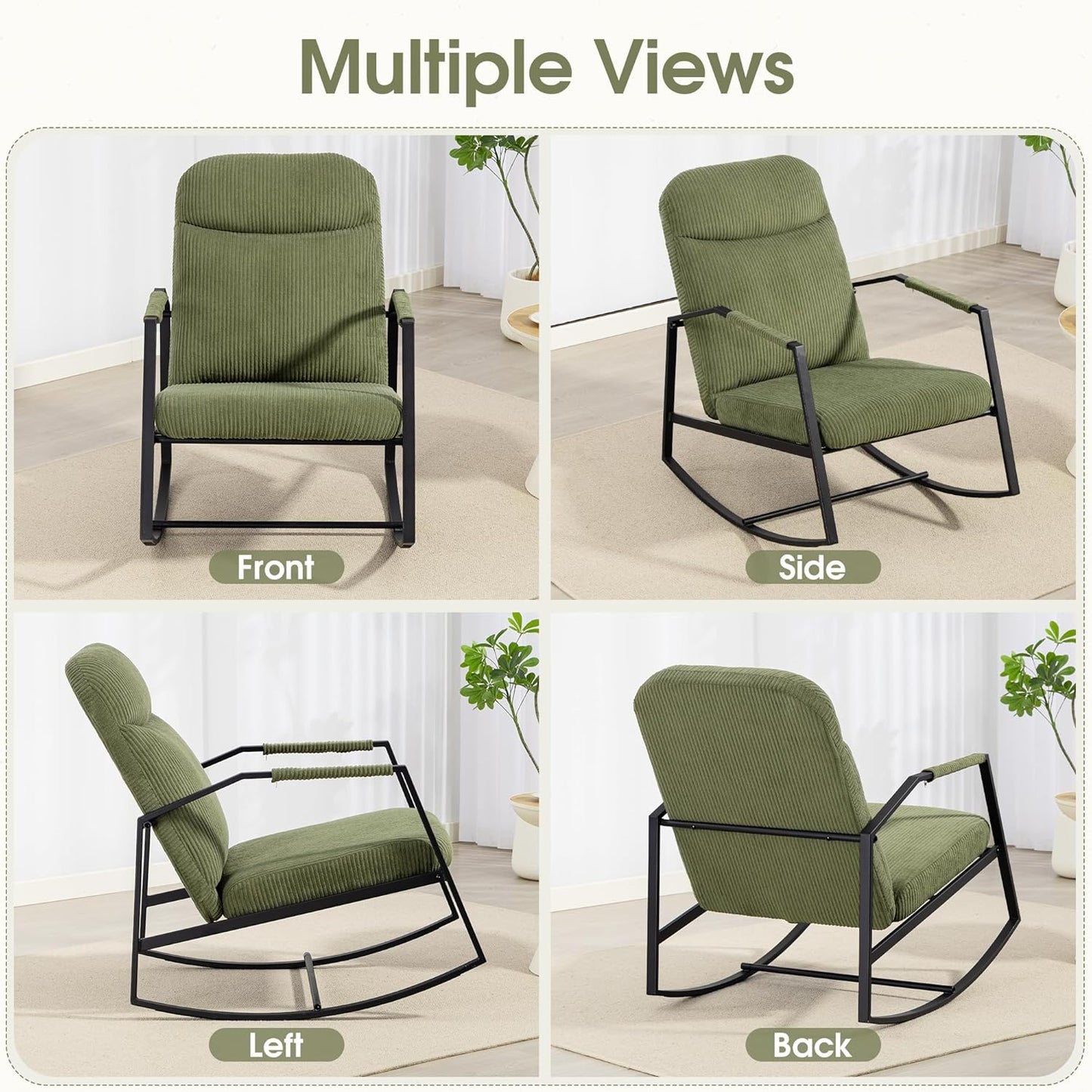 HOMEFUN Nursery Rocking Chair,Patio Rocking Chair,Upholstered Glider Rocker with Padded Seat and High Backrest Safe and Comfy Armchair for Living Room Office,Front Porch, Garden, Patio, Backyard Cream