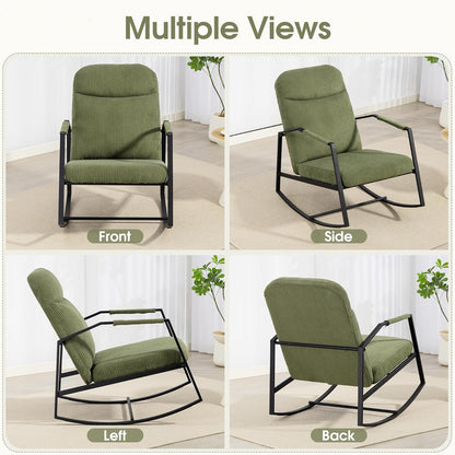 HOMEFUN Nursery Rocking Chair,Patio Rocking Chair,Upholstered Glider Rocker with Padded Seat and High Backrest Safe and Comfy Armchair for Living Room Office,Front Porch, Garden, Patio, Backyard Cream