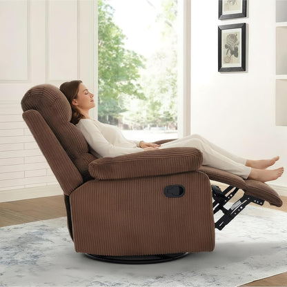 Rocking Recliner Chair,Modern Swivel Glider Recliner Chair,Corduroy Fabric Upholstery Recliner,Manual Reclining Sofa Chair for Living Room,Office,Apartment (Beige)